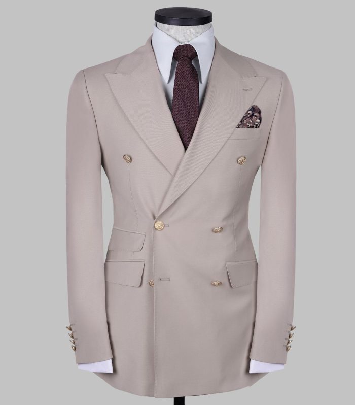 Beige Double Breasted Classic Suit